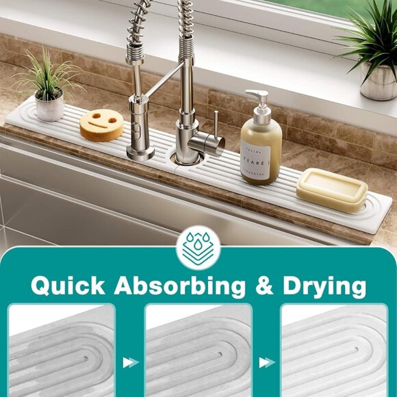 Stone Faucet Mat for Kitchen Sink, Diatomite Sink Protectors - Prevent Moisture - Picture 3 of 8
